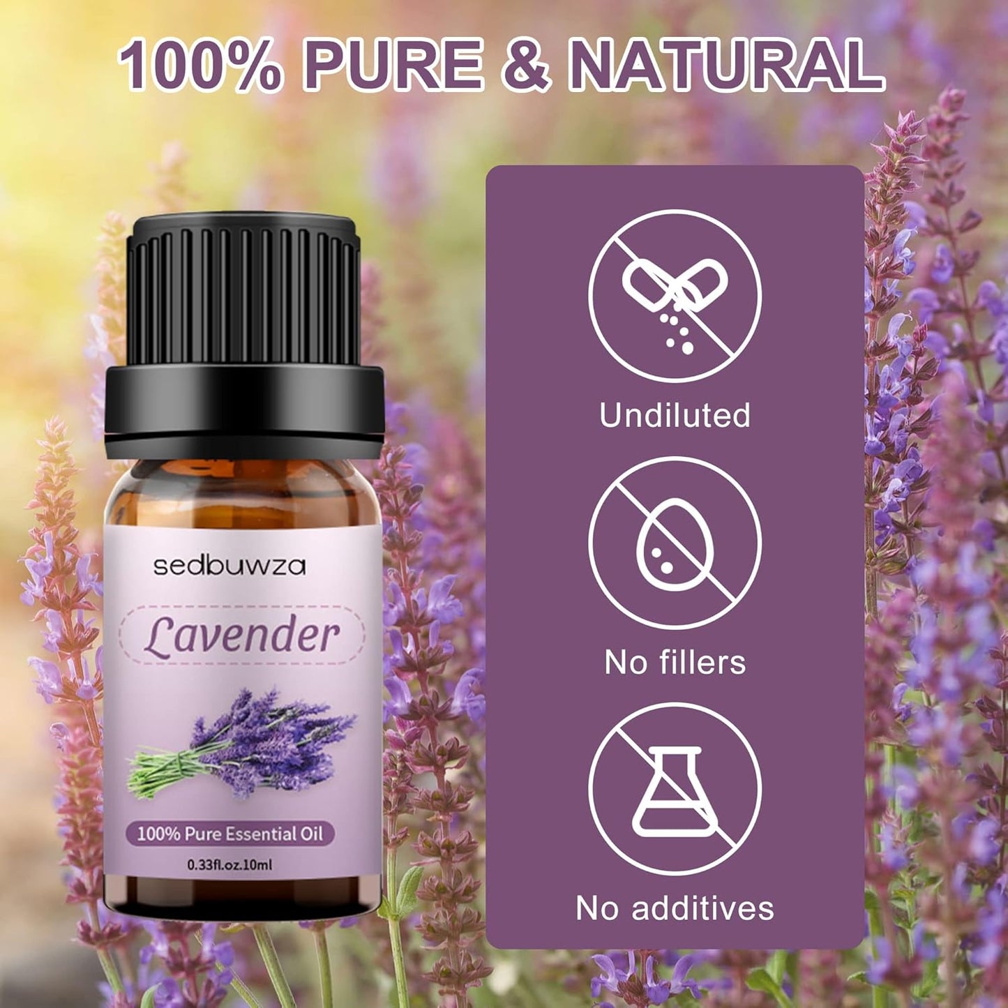Sedbuwza Lavender Essential Oil, Pure Organic Lavender Fragrance Oil for Diffuser, Humidifier, Soap, Candle, Perfume