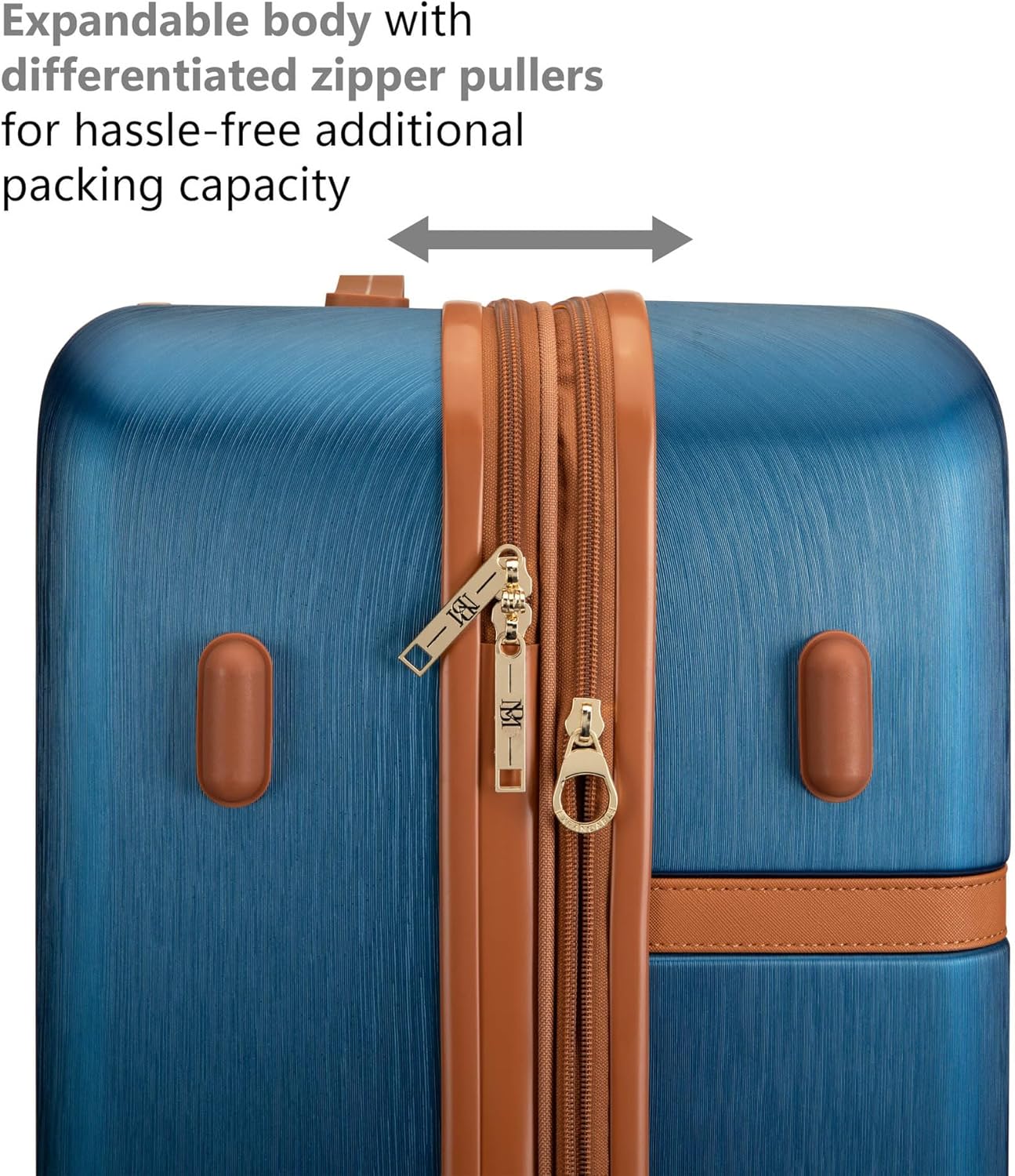 Badgley Mischka Grace 3 Piece Polycarbonate-ABS Expandable Retro Luggage Set (Navy)