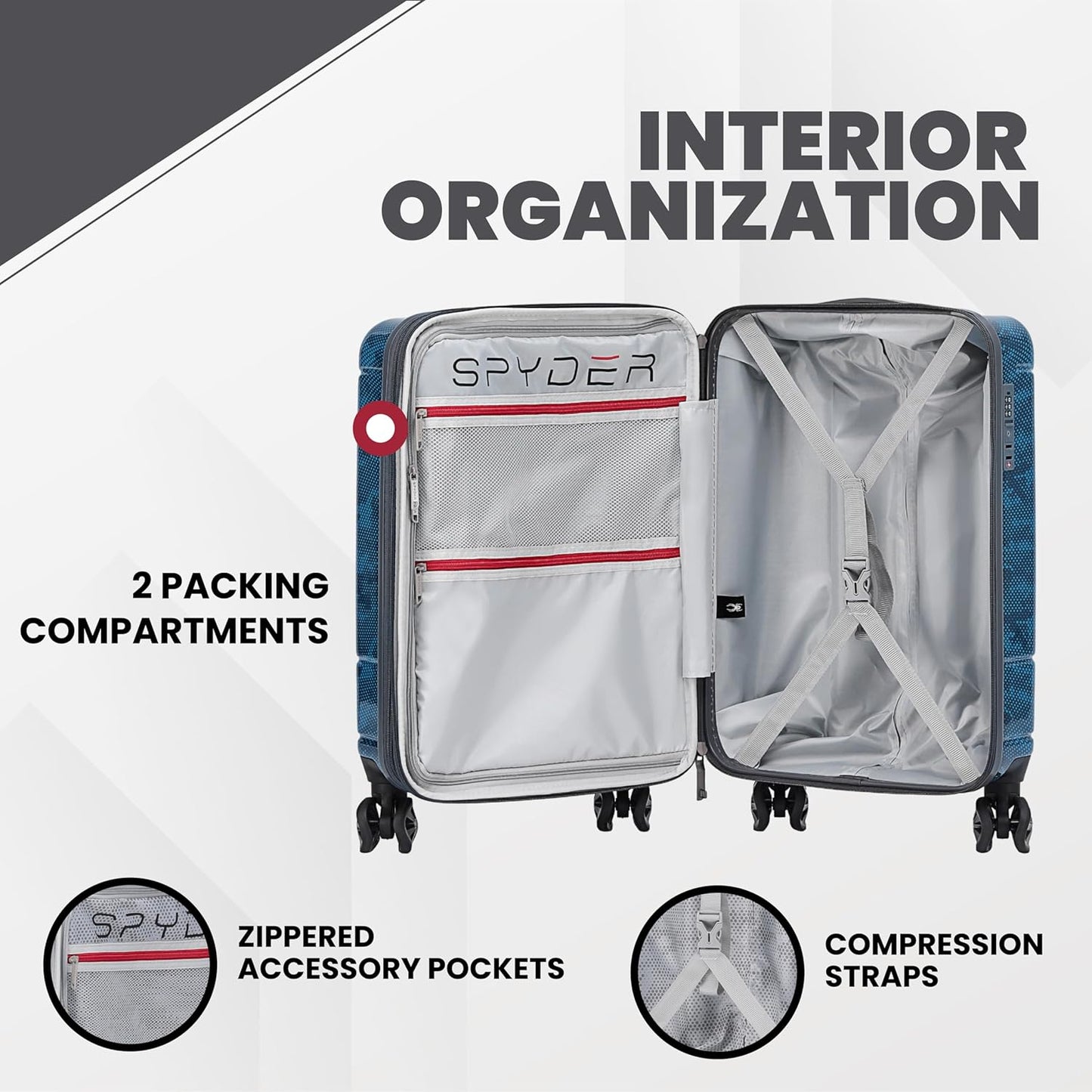 Spyder Matrix 25 Inch Medium Checked Luggage Expandable Hardside Upright Suitcase with 360° Spinner Wheels, TSA Approved Lock, Blue