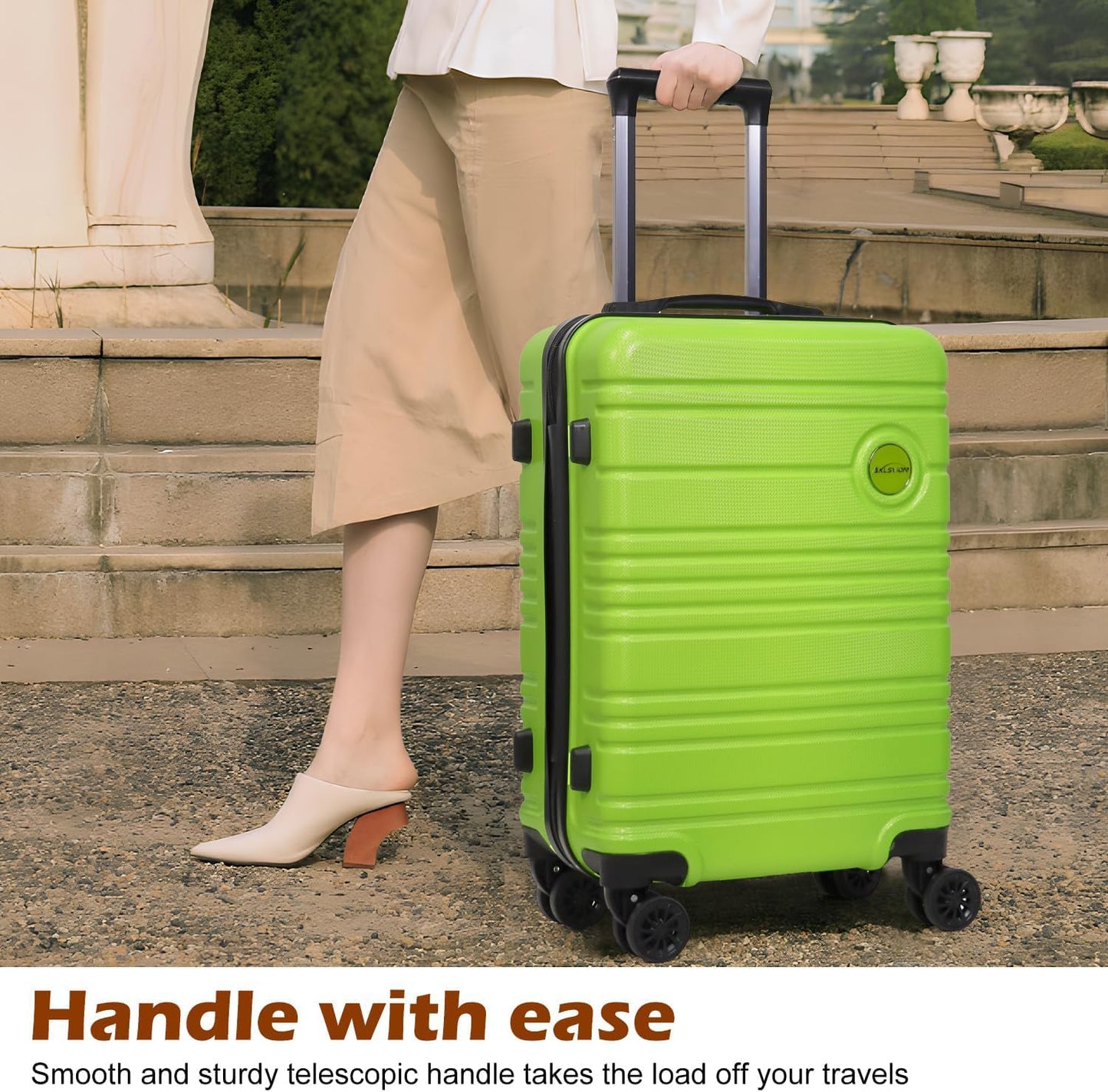 ABS+PC Carry on Luggage set with backpack 3 Pcs suitcace with Spinner wheels TSA Lock 20-In hardshell Lightweight Luggage set (Lime)