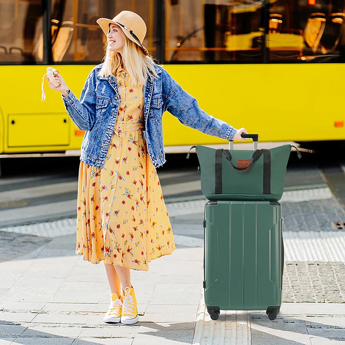 Merax Luggage Set 6 Piece Expandable Lightweight ABS Hardshell Travel Suitcases with Wheels, Corner Guards (Green, 6 piece set)