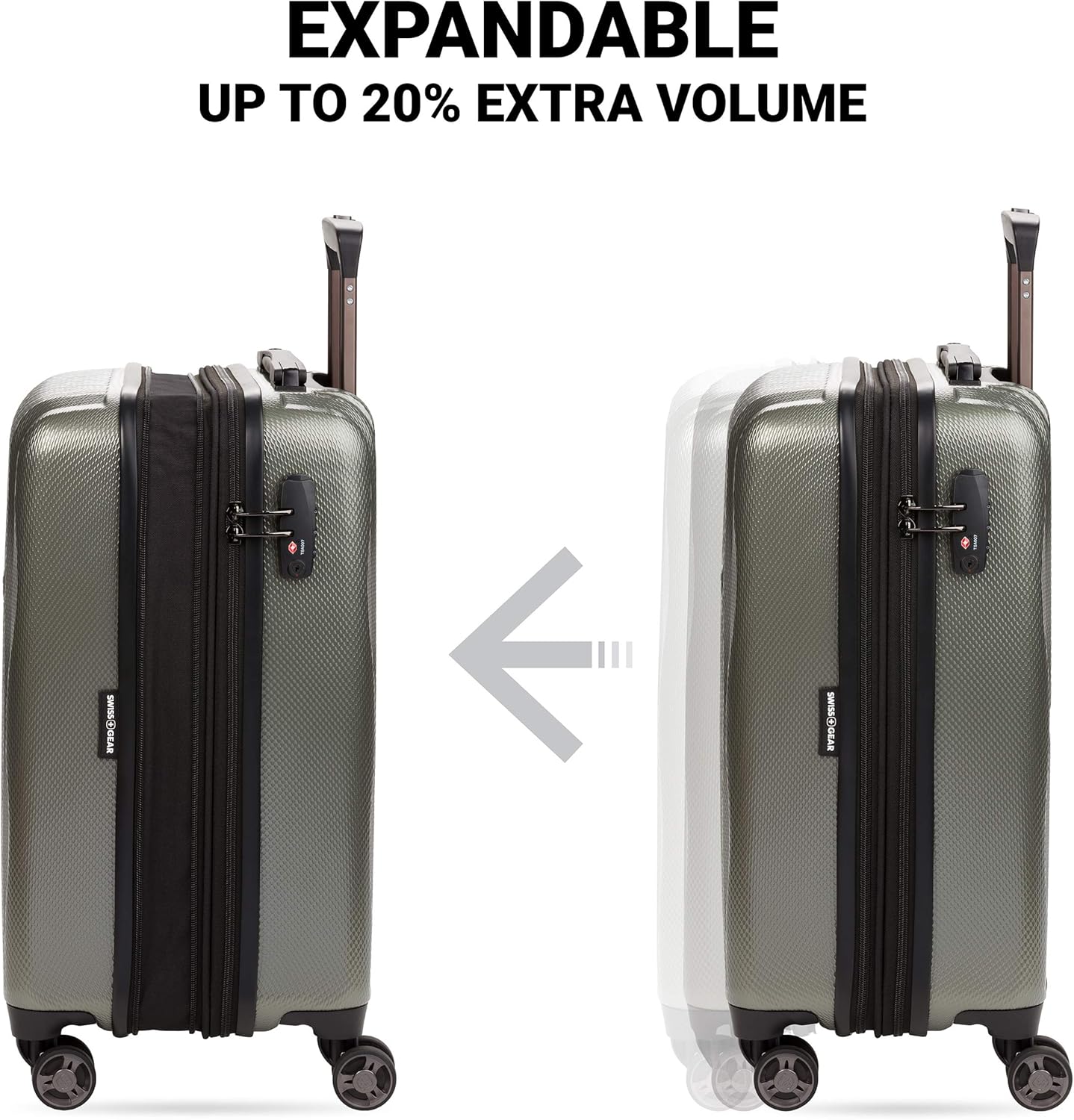 SwissGear 7272 Energie Expandable Hardside Luggage with Spinner Wheels and TSA Lock, Gunmetal, Carry-On 19-Inch