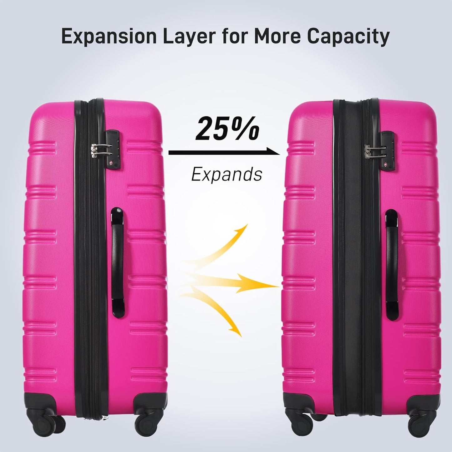 Merax Luggage sets of 3 Piece 20 28 IN Carry on Luggage Hard Case Pink Luggage Expandable Checked Luggage Suitcase Set with Wheels