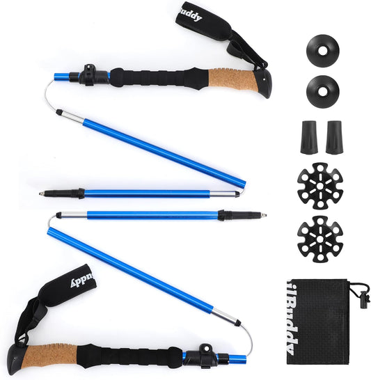 TrailBuddy Foldable Trekking Poles – Ultralight 7075 Aluminum, EVA & Cork Grip Collapsible Hiking Poles – Lightweight Adjustable Walking Sticks for Men, Women, Seniors & Travel
