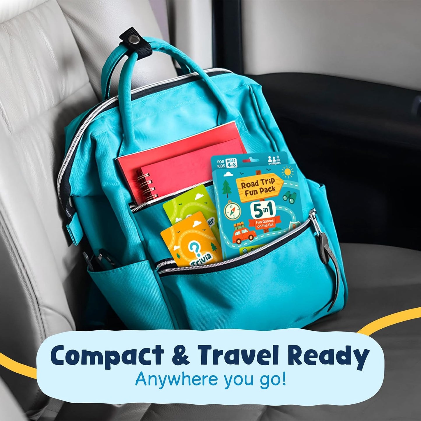 WELL BALANCED 5-in-1 Road Trip Games for Kids Ages 4-8 – Car Games, Riddles, Trivia, Scavenger Hunt – Car Ride Essentials for Screen-Free Fun – Road Trip Activities for Kids