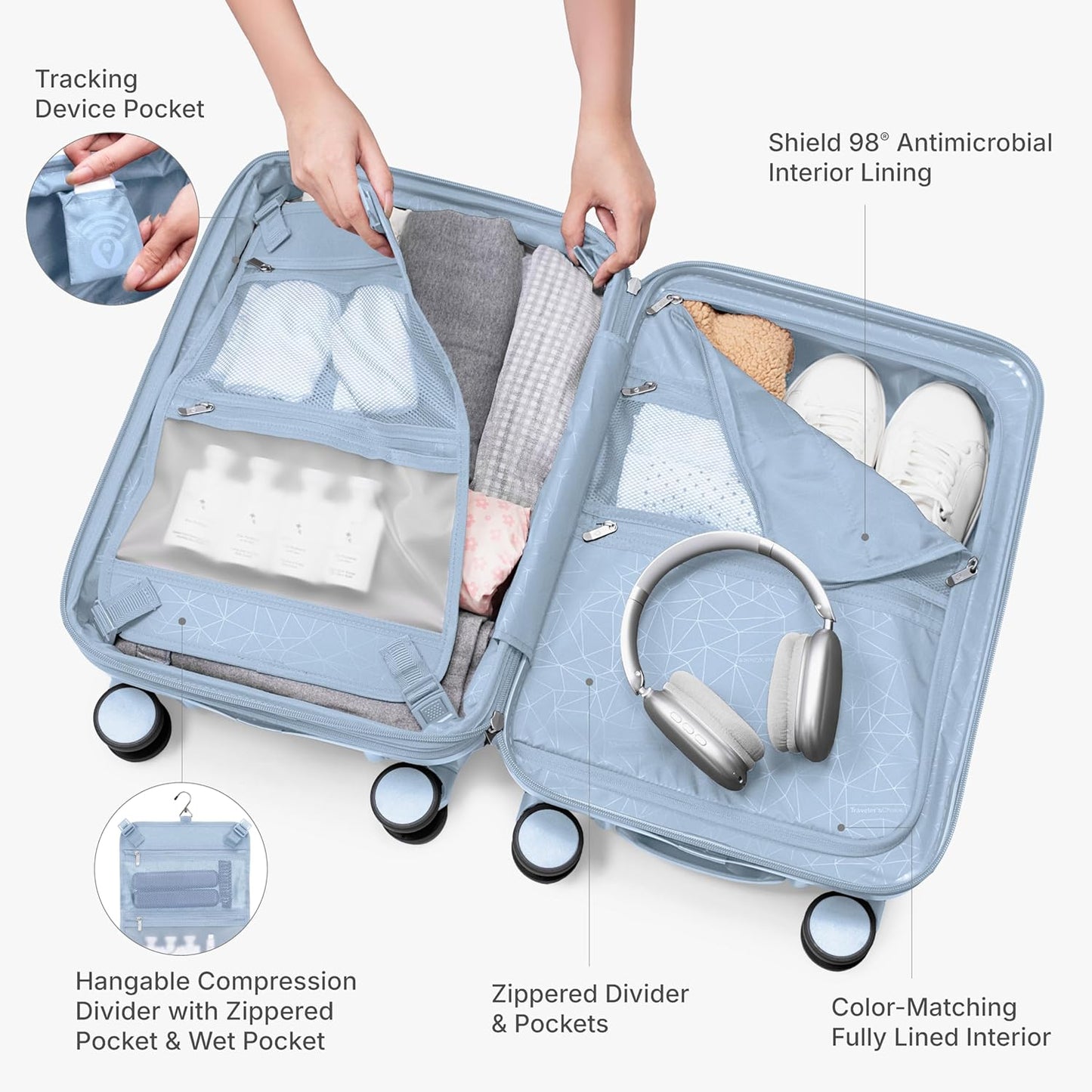 Traveler's Choice Edinburgh II Hardside Spinner Luggage with TSA Lock, Blue, 3 Piece (21/25/29)