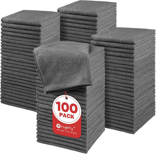 Orighty Microfiber Washcloths Bulk Towels Set 100 Pack, Highly Absorbent and Soft Feel Face Cloths, Multi-Purpose Wash Cloths & Hand Towels for Bathroom, Hotel, Spa, and Gym, 12x12 Inch, Grey