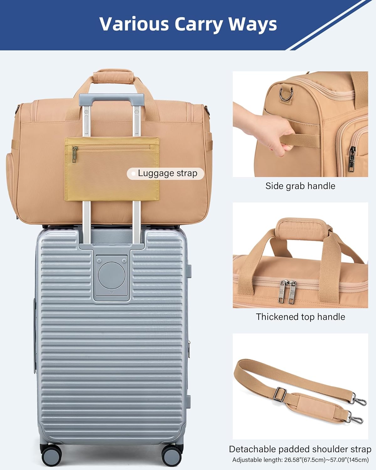 Carry on Duffel Bag Foldable Duffle Bags for Travel, Large Personal Item Bags for Airplanes, Weekender Overnight Mens Travel Tote Bag for Women Softside Carry on Luggage (Pink)