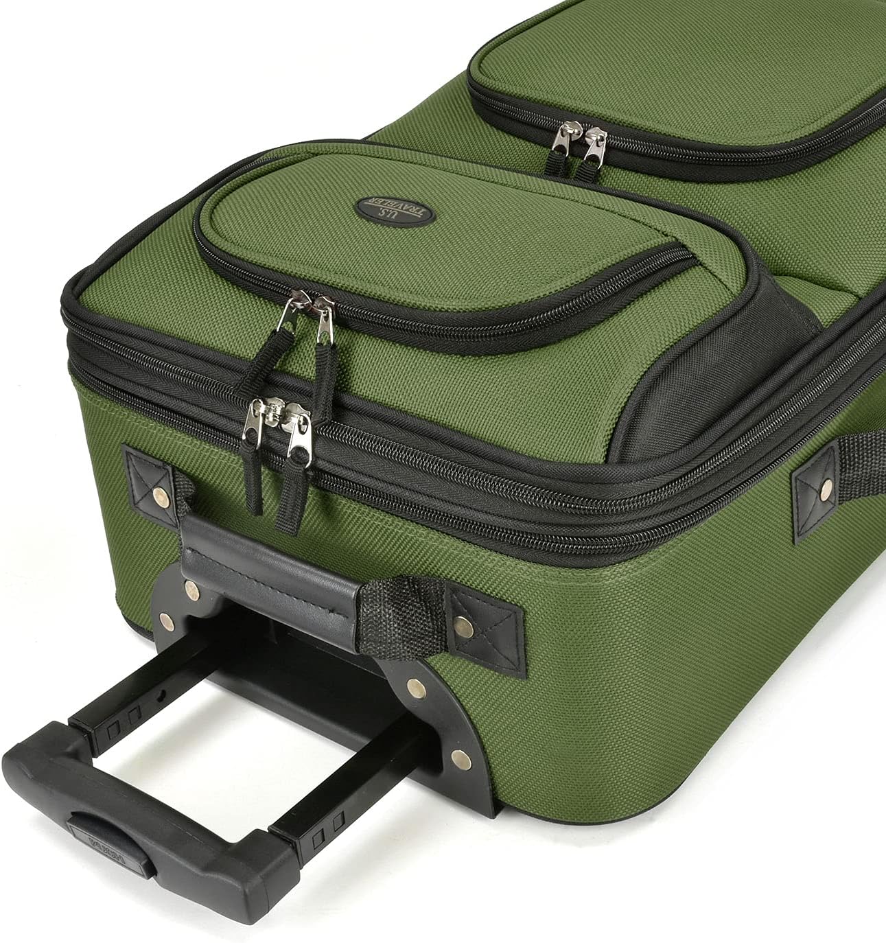 U.S. Traveler Lightweight Rolling 20" Carry On Luggage Softside Suitcase, Green, 2-Wheel Single