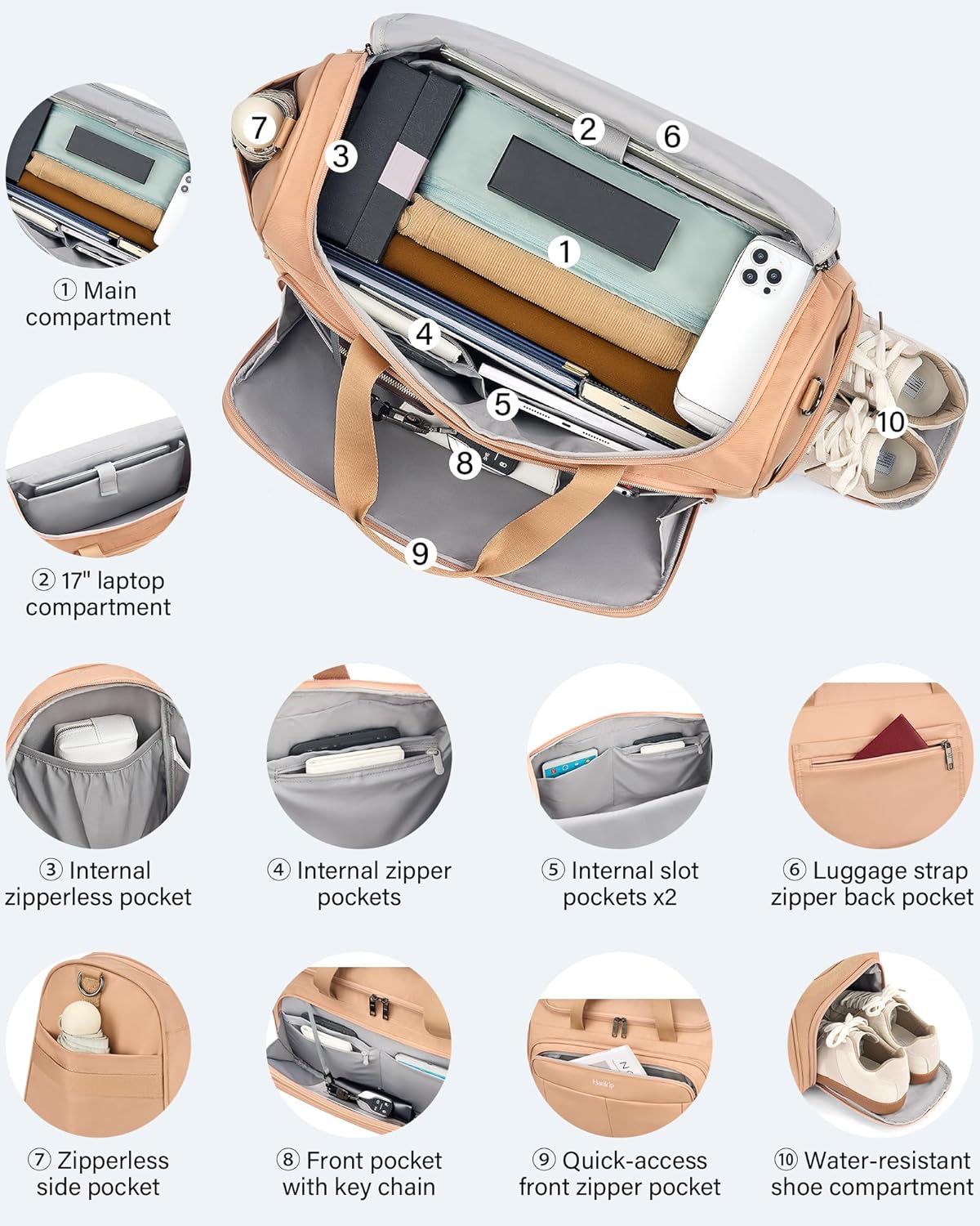 Carry on Duffel Bag Foldable Duffle Bags for Travel, Large Personal Item Bags for Airplanes, Weekender Overnight Mens Travel Tote Bag for Women Softside Carry on Luggage (Pink)