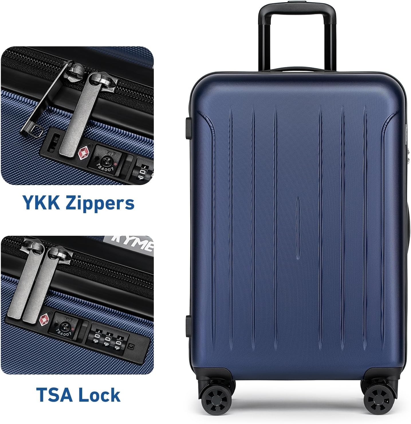 KYME Luggage Sets 2 Piece Hardshell 20"/24" Suitcase with Double Spinner Wheels Hardside Suitcases Sets with TSA Lock PC+ABS Travel Luggage (Navy Blue, 2Pcs Set(20"/24"))