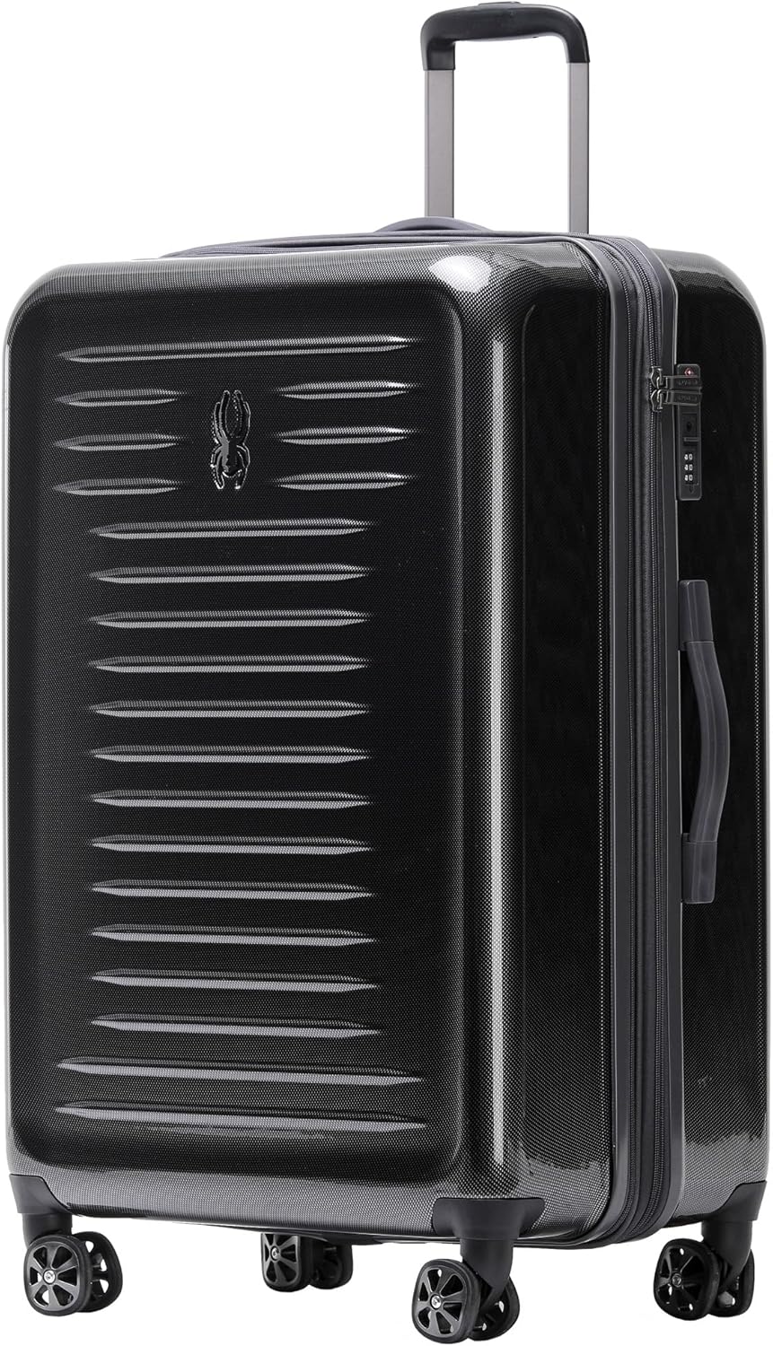 Spyder Rails 29 Inch Expandable Hardside Upright Suitcase with 360° Spinner Wheels, TSA Approved Lock, Black