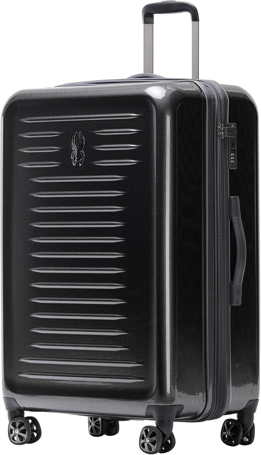Spyder Rails 29 Inch Expandable Hardside Upright Suitcase with 360° Spinner Wheels, TSA Approved Lock, Black