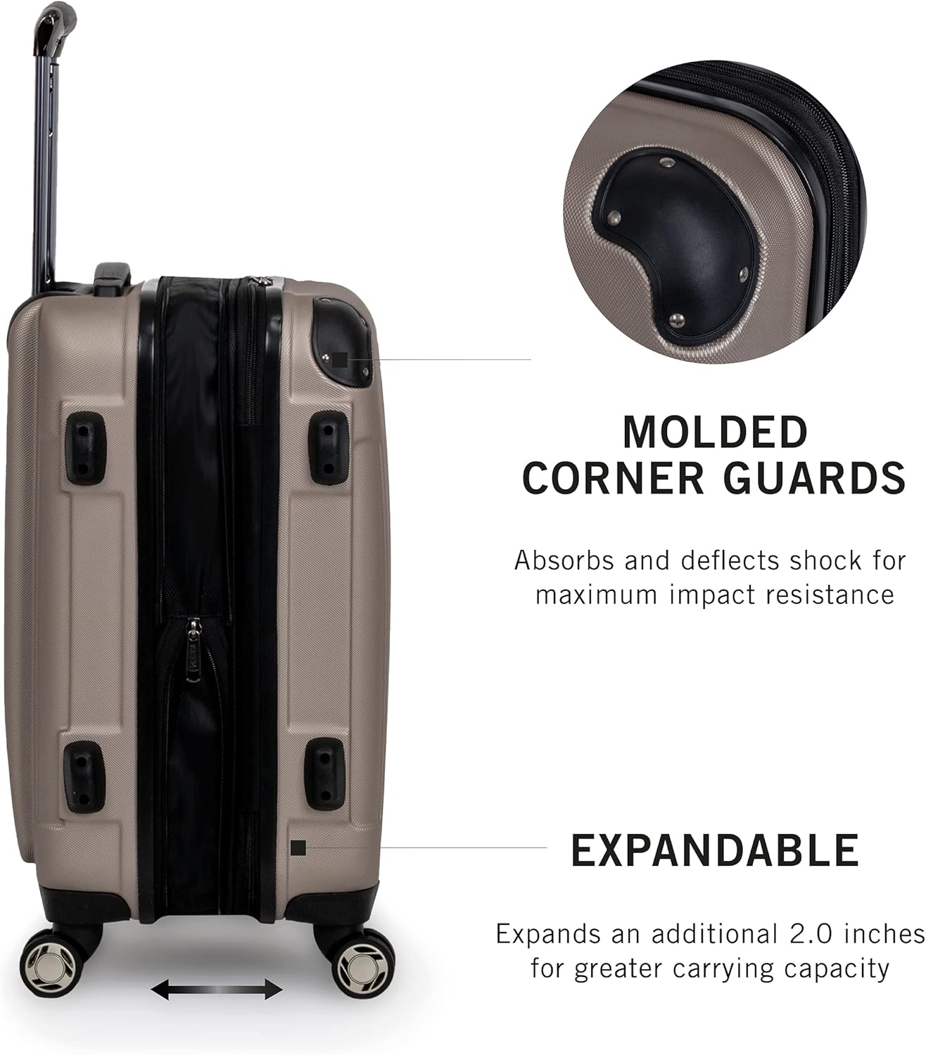 Kenneth Cole REACTION Renegade Luggage Expandable 8-Wheel Spinner Lightweight Hardside Suitcase, Champagne, 24-Inch Checked