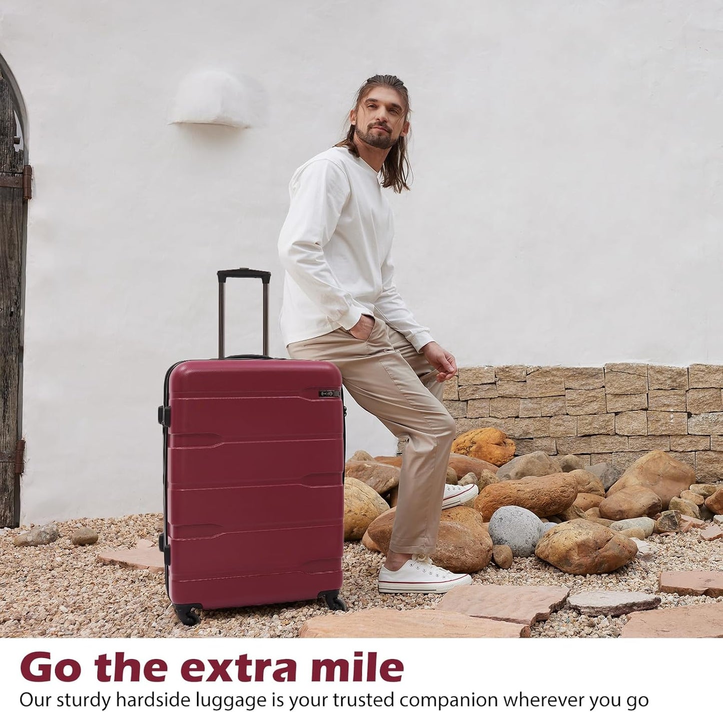 Coolife Luggage PC+ABS Hardshell Suitcase with TSA Lock, Spinner Checked Lightweight (Radiant Pink, 24in)