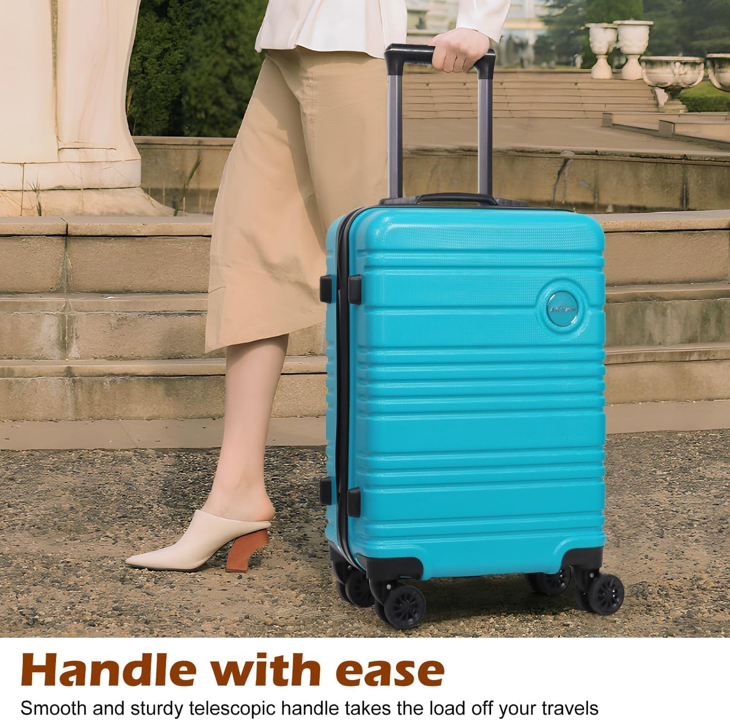 ABS+PC Carry on Luggage set with backpack 3 Pcs suitcace with Spinner wheels TSA Lock 20-In hardshell Lightweight Luggage set (Turquoise)