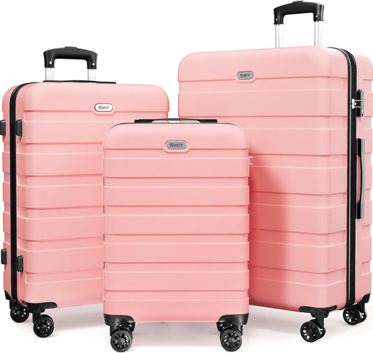 AnyZip Luggage Sets 3 Piece Hardshell Suitcase Set PC ABS Lightweight Travel Suitcases with 4 Double Spinner Wheels TSA Lock 20 24 28 Inch Pink