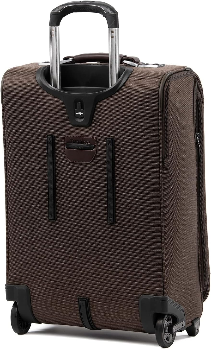 Travelpro Platinum Elite Softside Expandable Carry on Luggage, 2 Wheel Upright Suitcase, USB Port, Men and Women, Rich Espresso, Carry On 22-Inch
