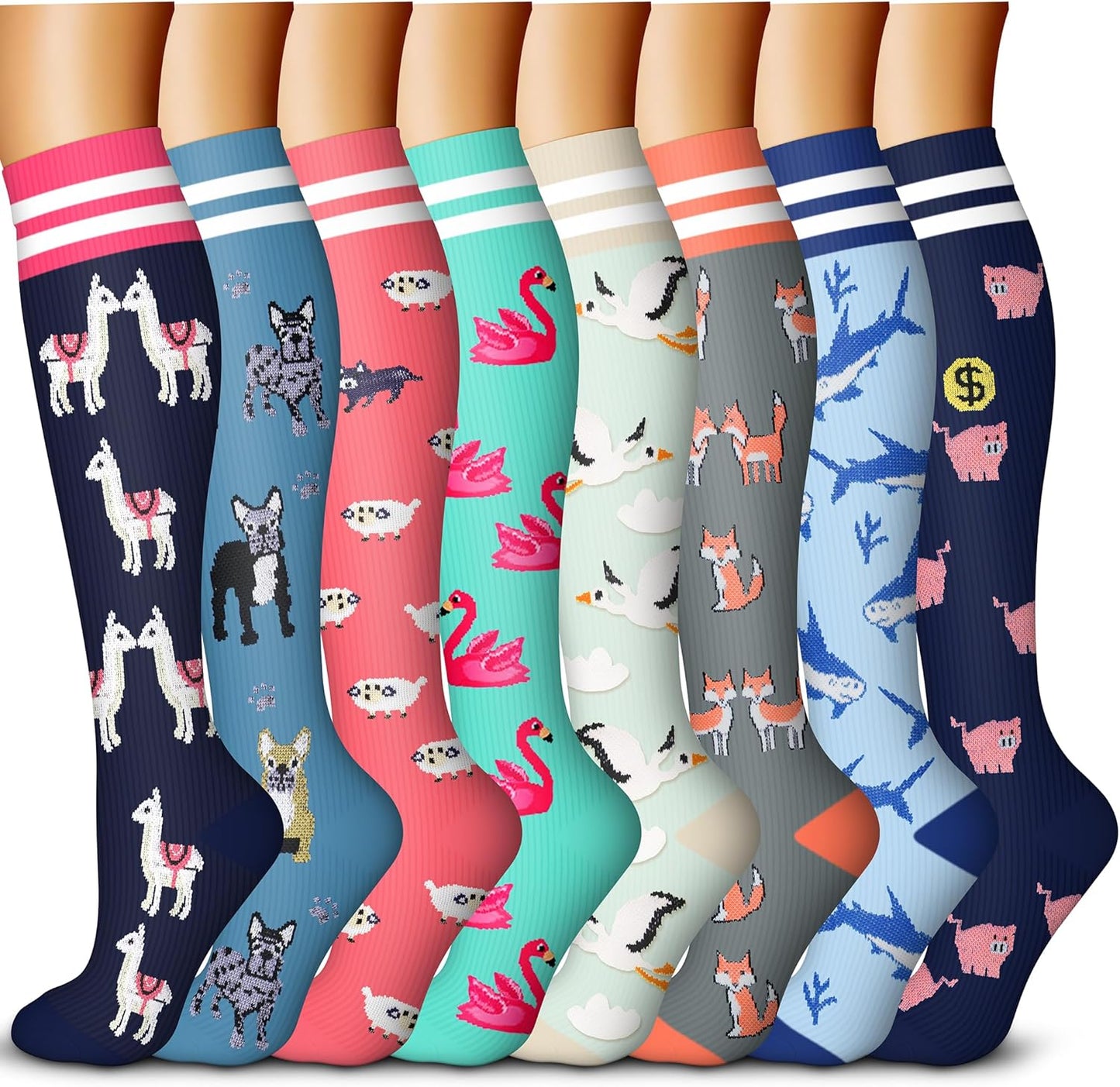 QUXIANG Copper Compression Socks for Women & Men Circulation (8 Pairs) - Best for Running Athletic Cycling - 15-20 mmHg