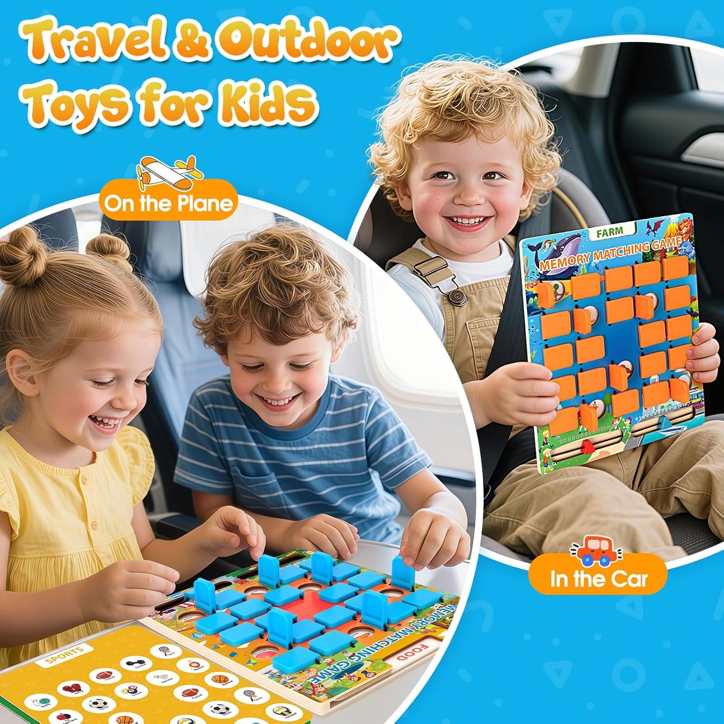 2 Pack Matching Memory Game for Kids Age 3 4 5 6 7 8 Years Old, Travel Toy for Toddlers Boys Girls, Road Trip Travel Essentials for Kids, Airplane/Car/Camping Activity, Ideal Christmas, Birthday Gifts