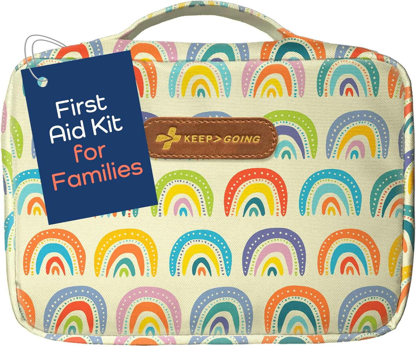 KeepGoing Large Home First Aid Kit for Kids – 270 Pc. for Car, Home, Dorm, & Boat with Latex-Free Bandages – 10 x 7 x 3.5 in. Travel First Aid Kit (Sunny Rainbow)