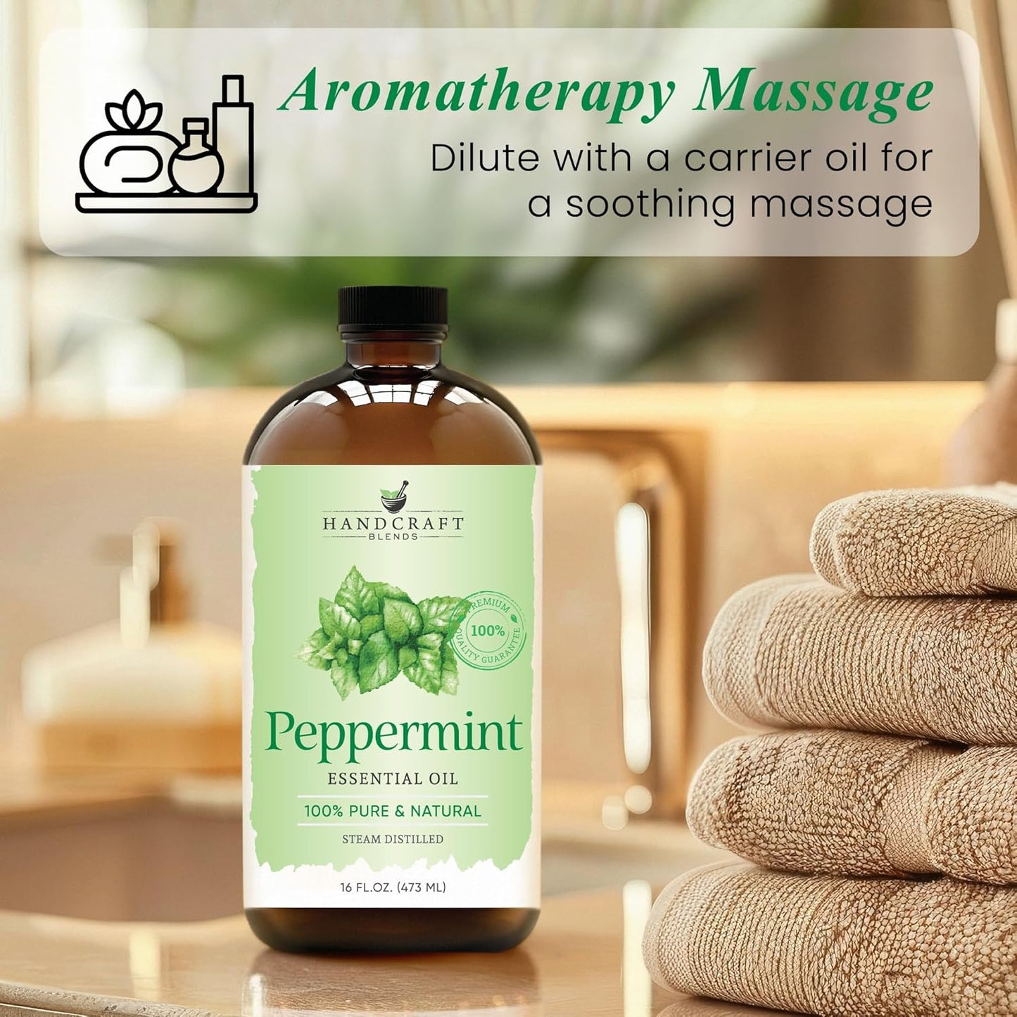 Handcraft Blends Peppermint Essential Oil in Glass Bottle – Huge 16 Fl Oz – 100% Pure and Natural – Premium Grade Oil for Diffuser and Aromatherapy, Skin, Massage, Candle and Soap Making Fragrance