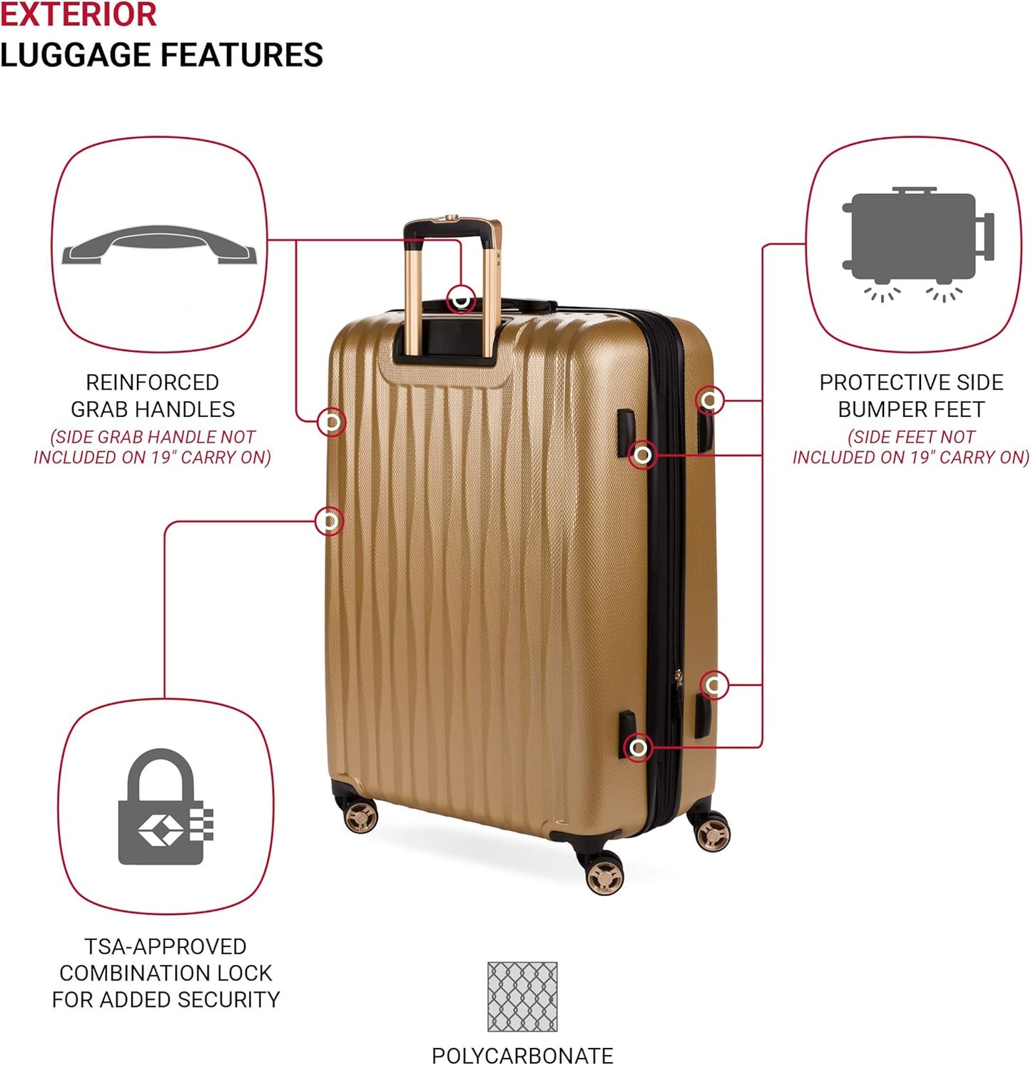 SwissGear 7272 Energie Expandable Hardside Luggage with Spinner Wheels and TSA Lock, Gold, 3-Piece Set (19/24/27)