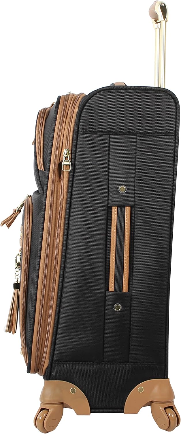 Steve Madden Designer Luggage - Checked Large 28 Inch Softside Suitcase - Expandable for Extra Packing Capacity - Lightweight Bag with Rolling Spinner Wheels, Harlo Black, 28in