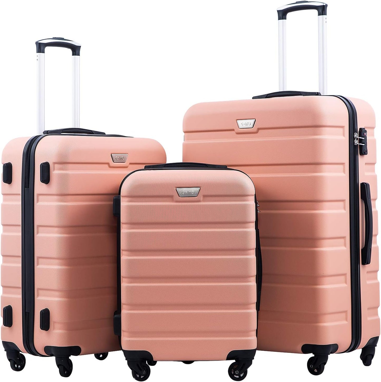 Coolife Luggage 3 Piece Set Suitcase Spinner Hardshell Lightweight TSA Lock (sakura pink, 3 piece set(20in24in28in))