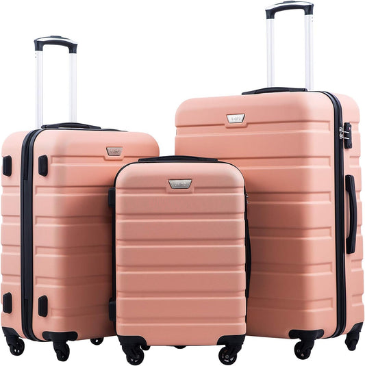 Coolife Luggage 3 Piece Set Suitcase Spinner Hardshell Lightweight TSA Lock (sakura pink, 3 piece set(20in24in28in))
