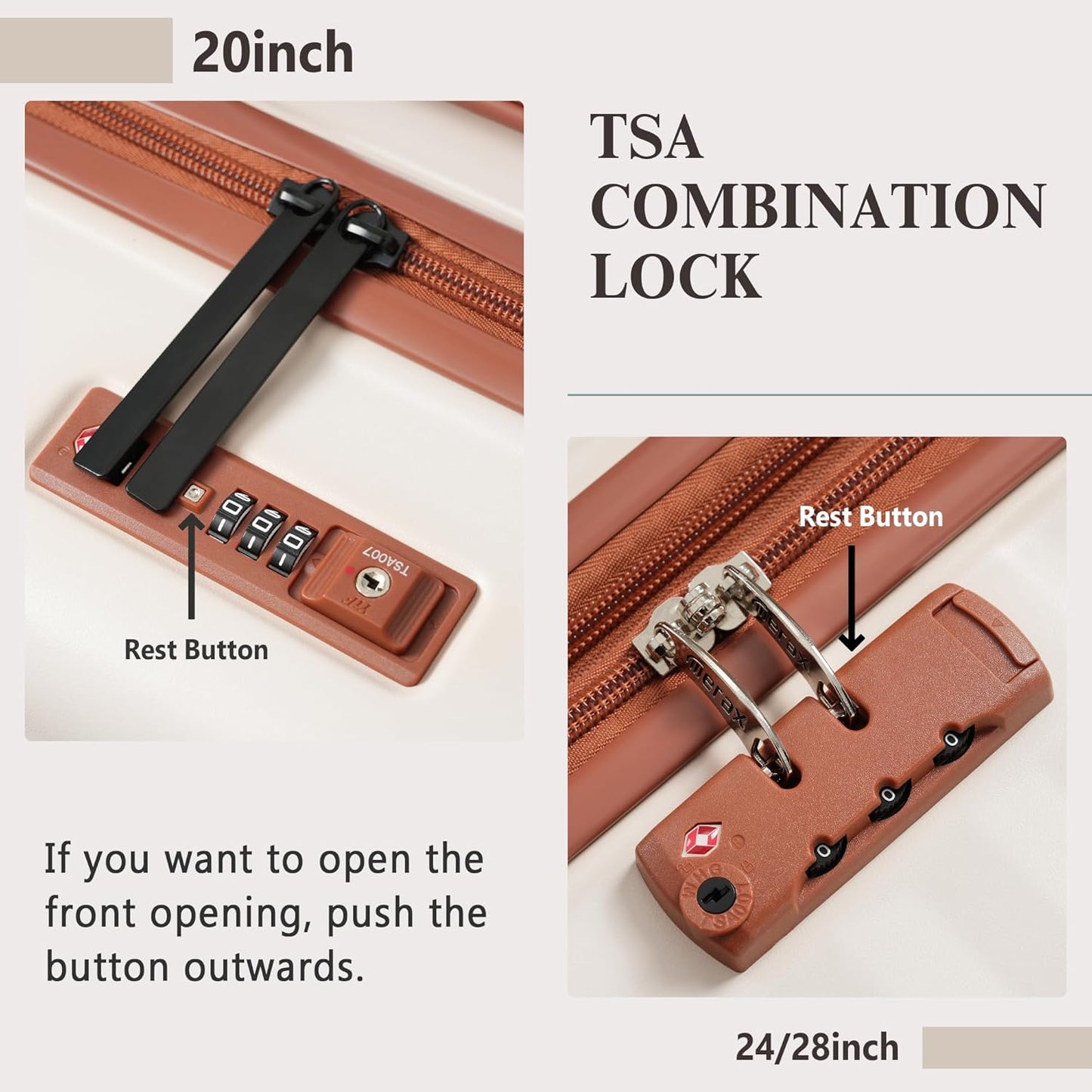 Merax Luggage Sets 3 Piece Front Opening, Hardside Lightweight Carry on Suitcase with Cup Holder USB Port,Durable Expandable Luggage with Bags Spinner Wheels and TSA Lock,White and Brown