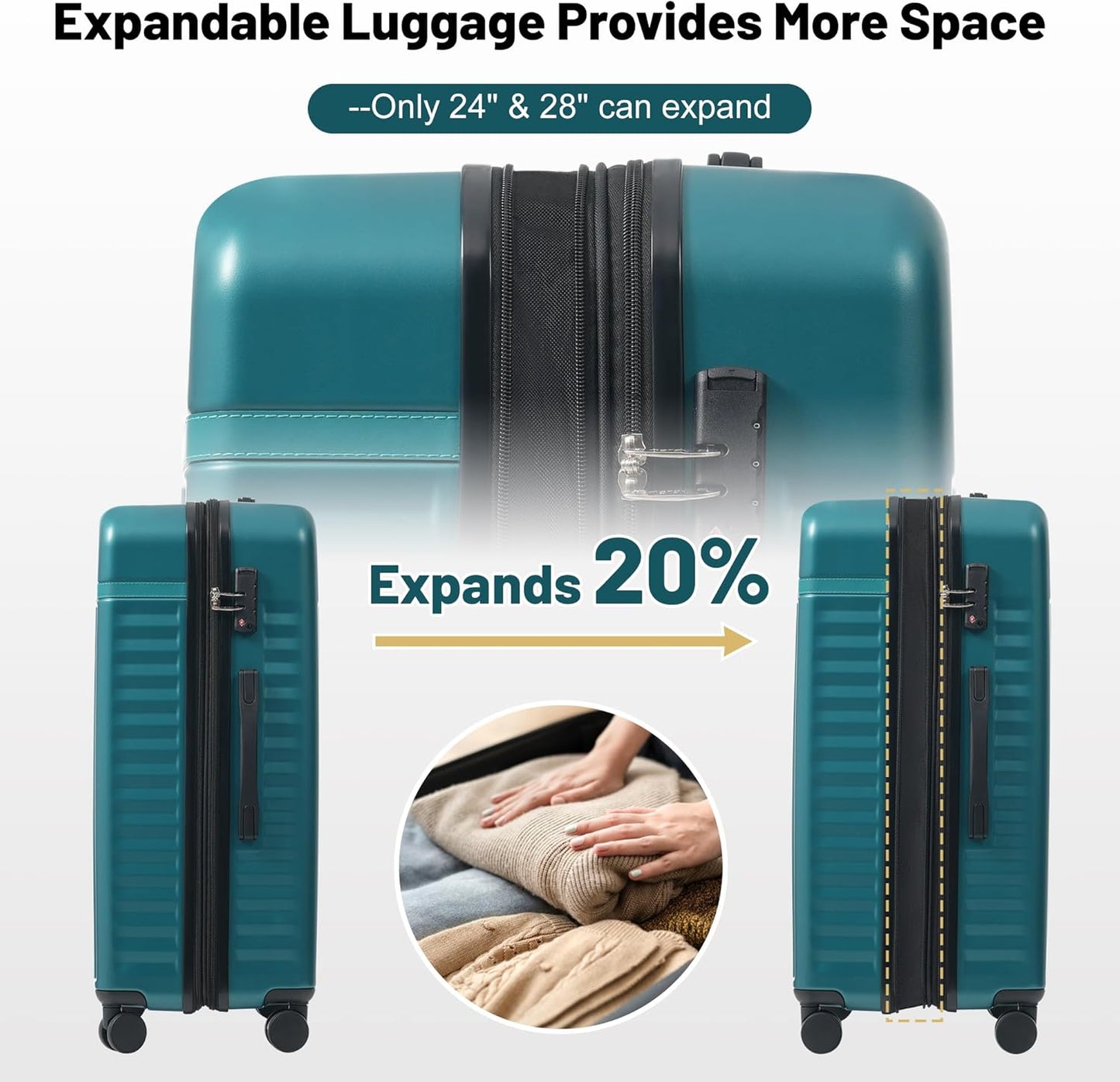 Merax Luggage Sets, Durable Hardshell 3 Piece Suitcase with Double Spinner Wheels and Handle Bags,Lightweight Carry on Luggage with TSA Lock,20+24+28 inches,Dark Green