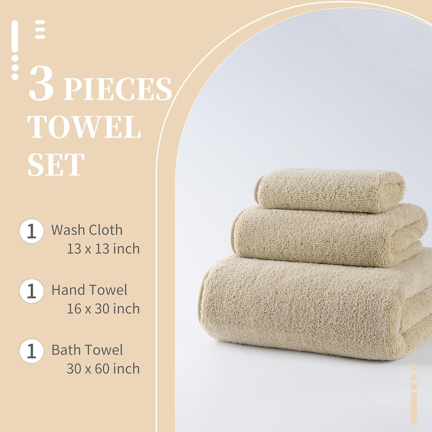 New Microfiber Bath Towel Set, 3 Piece, Oversize, Quick Dry, Lint Free, Includes Body, Hand and Face Towels