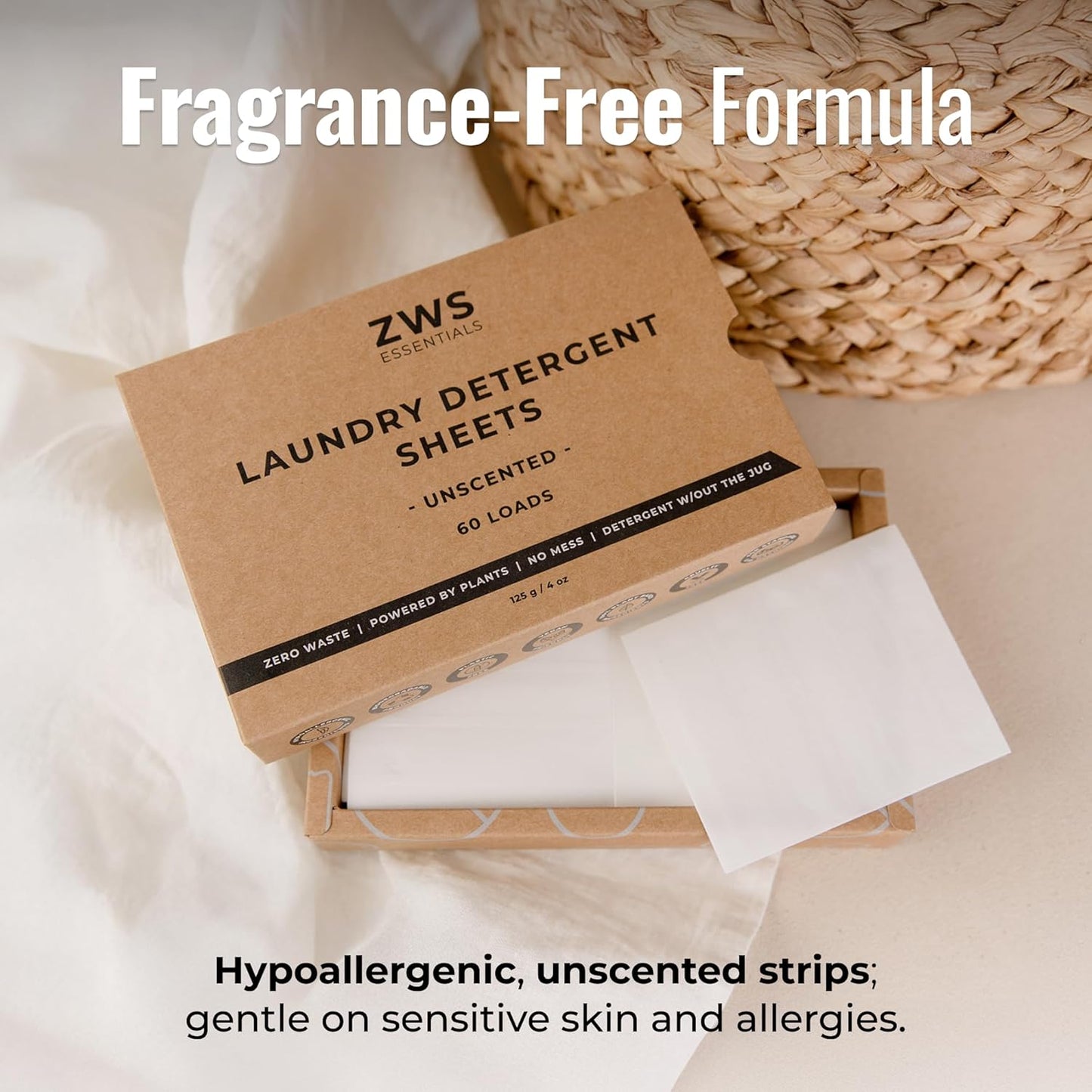 Laundry Detergent Sheets | Unscented, Hypoallergenic Laundry Strips for Sensitive Skin | Eco-Friendly, Plastic-Free Detergent for HE and Standard Machines