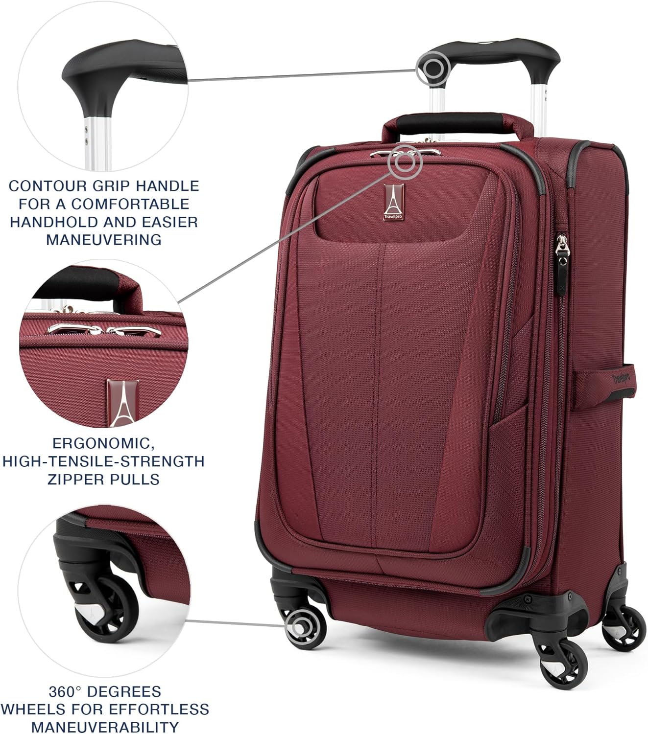Travelpro Maxlite 5 Softside Expandable Luggage with 4 Spinner Wheels, Lightweight Suitcase, Men and Women, International, Burgundy, Carry-on 21-Inch