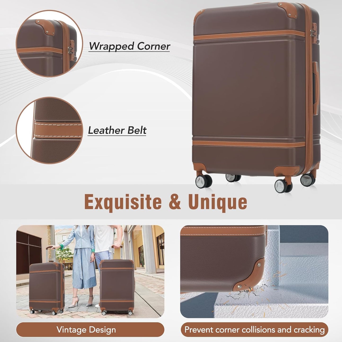 Merax Luggage Set 2 Piece Suitcase Set with Cosmetic Case Expandable Spinner Wheels Vintage Luggage Sets (Brown,20"+24")