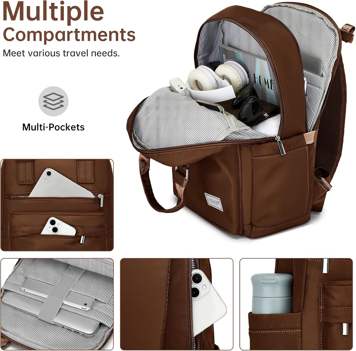 Carry On Luggage 22x14x9 Airline Approved, 22 Inch PP Hardshell Luggage Carry-on Suitcase with Spinner Wheels, Carry On Suitcase Set for Women(Mocha