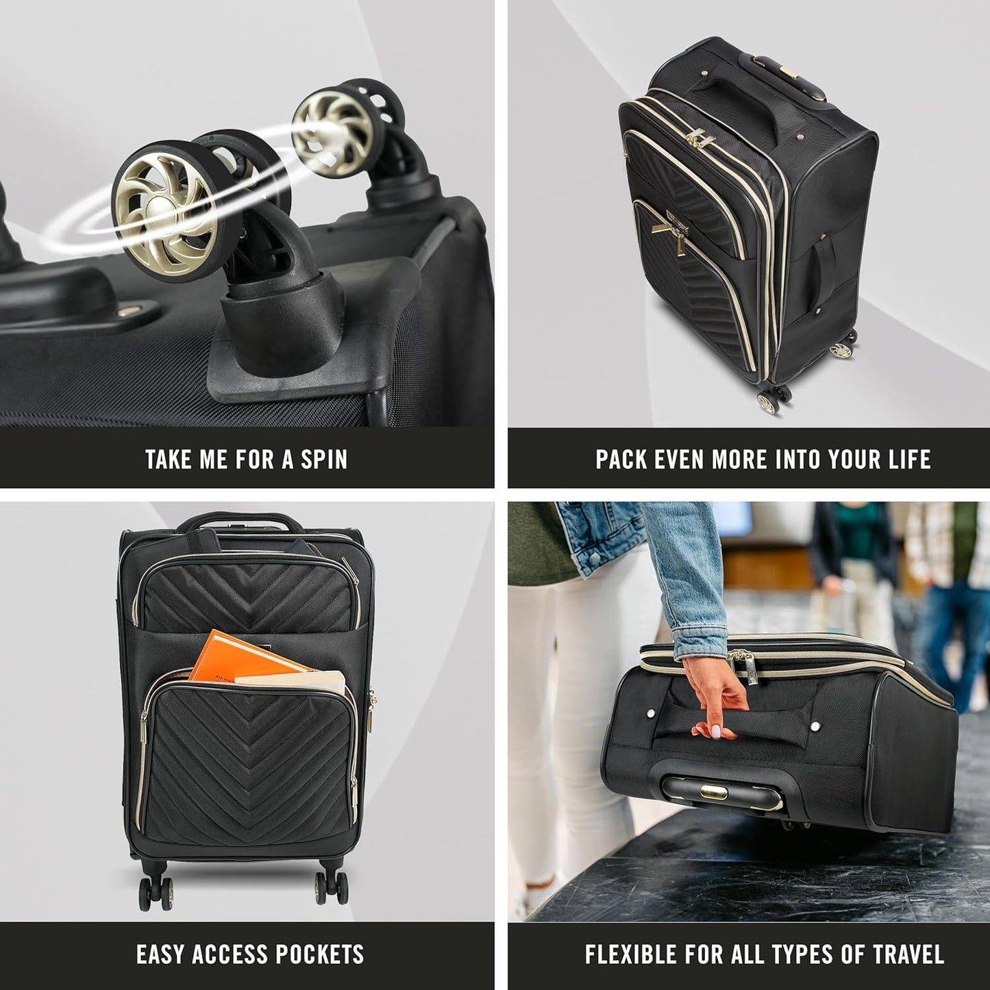 Kenneth Cole REACTION Chelsea Chevron Quilted Luggage, Black, 2-Piece Set (20"/28")