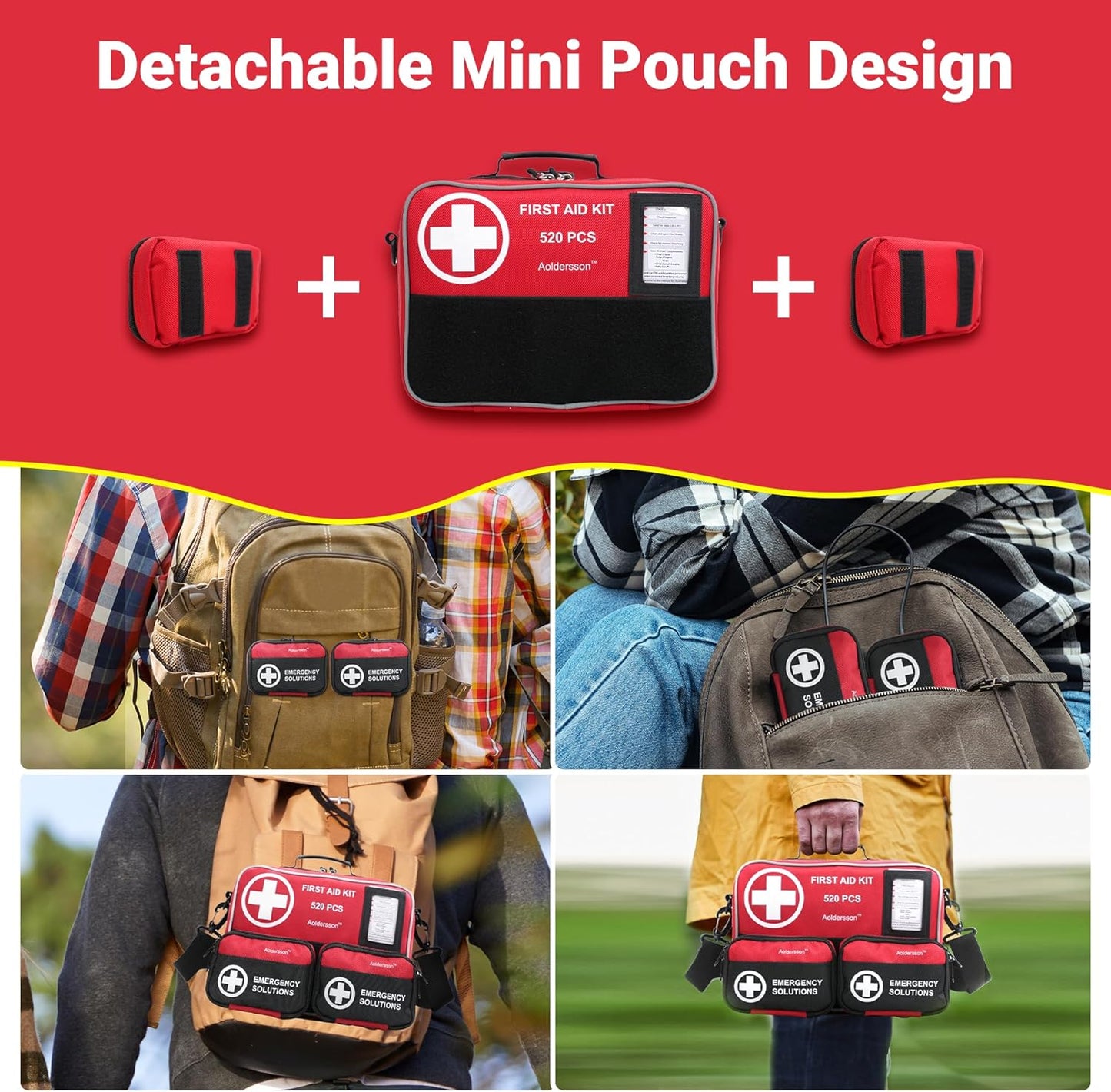 520 Piece Large First Aid Kit – Emergency Survival Kit for Car, Home, Camping, and Travel – Compact Medical Kit for Roadside Emergencies, Outdoor Adventures, and Everyday Safety