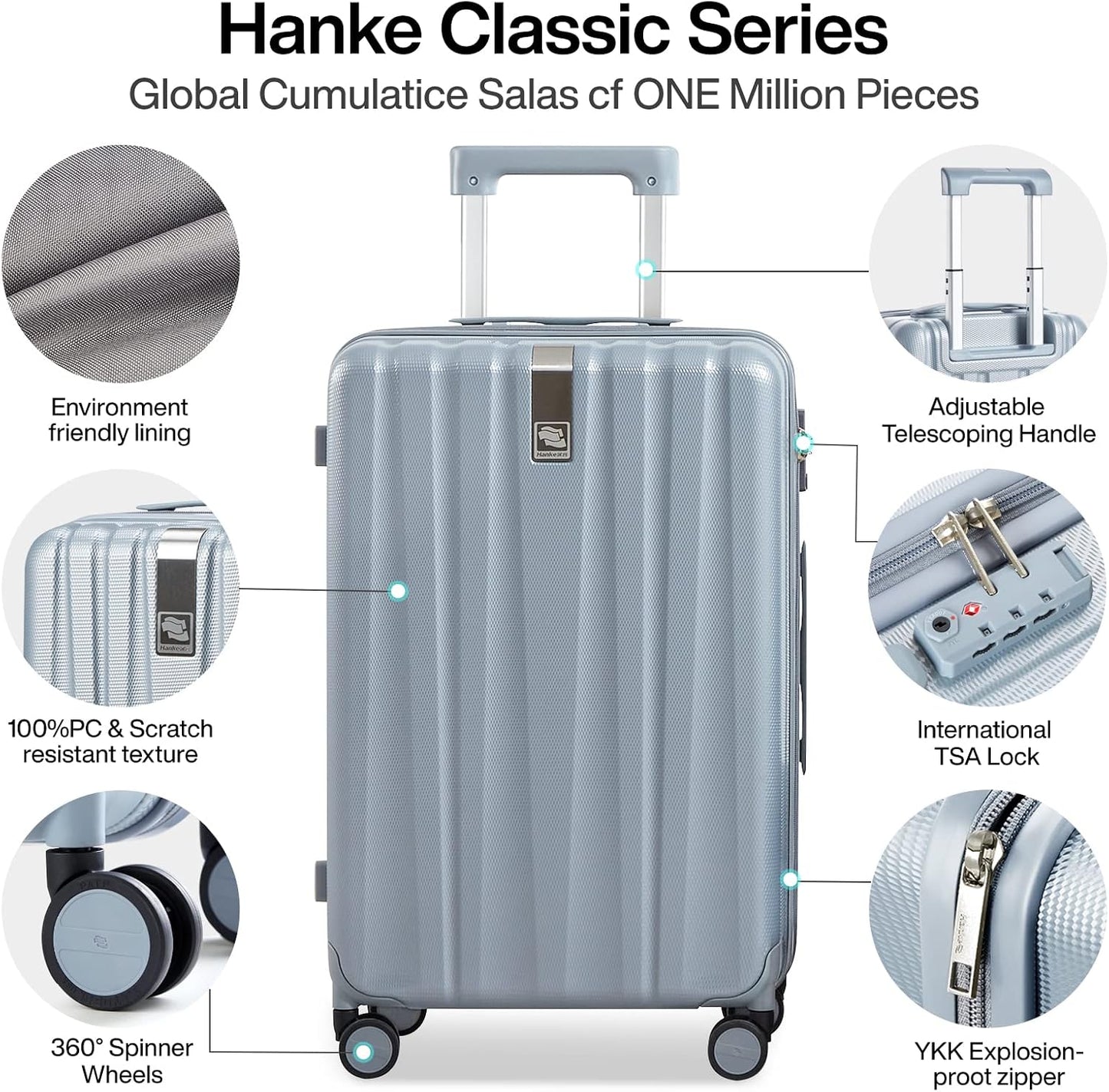 Hanke 29 Inch Luggage Suitcases With Spinner Wheels Lightweight PC hardside Rolling Suitcase With Travel Lock, Checked-Large 29-Inch(Gray)