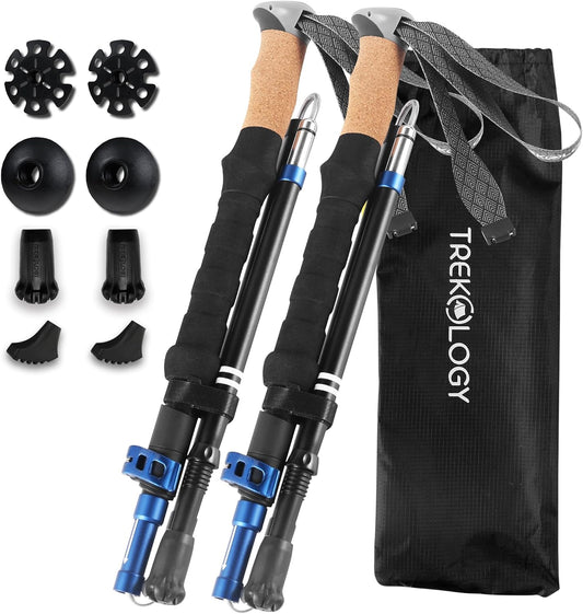 TREKOLOGY Trek-Z Cork Grip Trekking Poles – Lightweight Folding Hiking Poles, Adjustable Height, Compact Travel Design, Aircraft-Grade Aluminum Walking Sticks for Men & Women