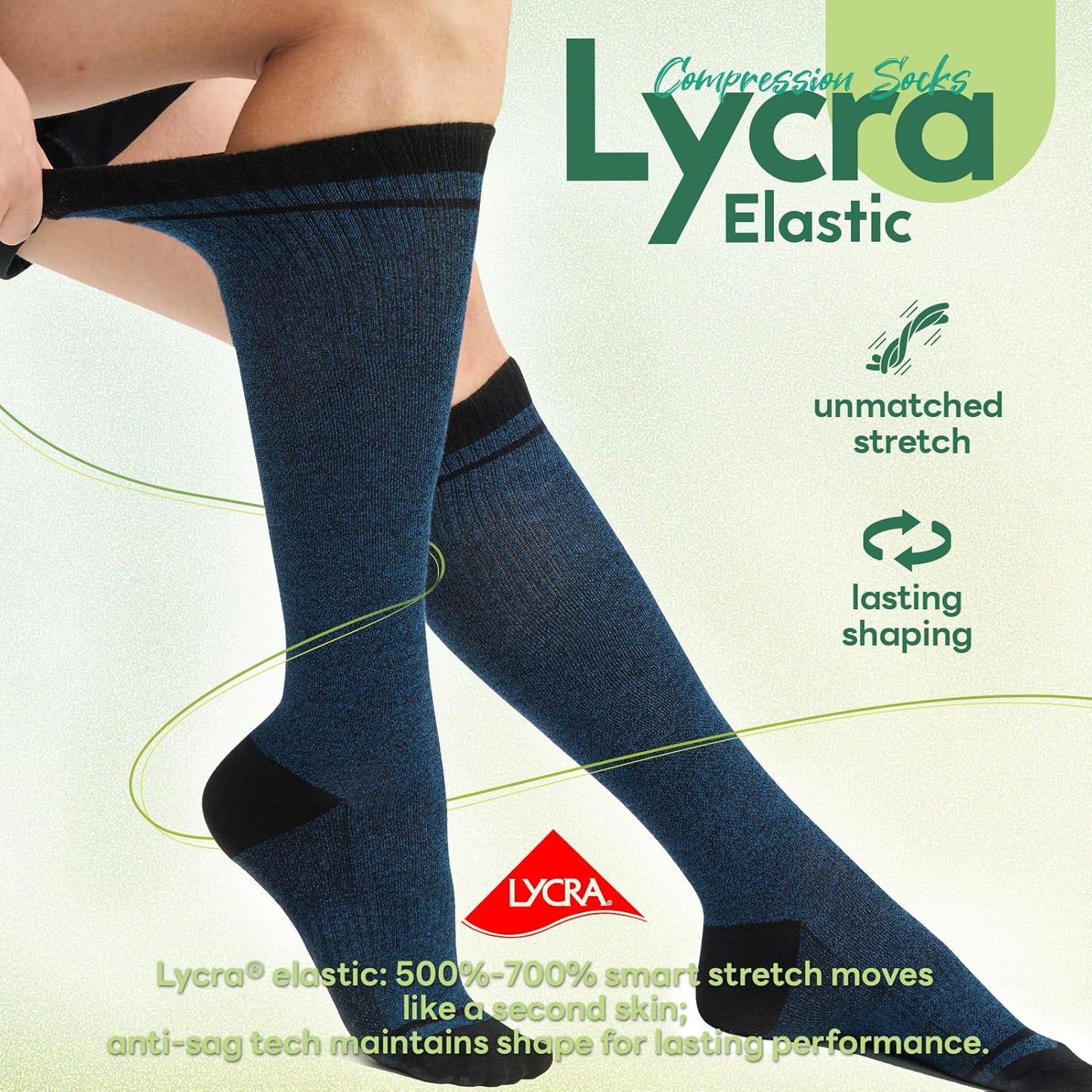 Compression Socks Women & Men, 15-20 mmHg Bamboo Viscose Knee High Soft Support for Flying Travel Daily