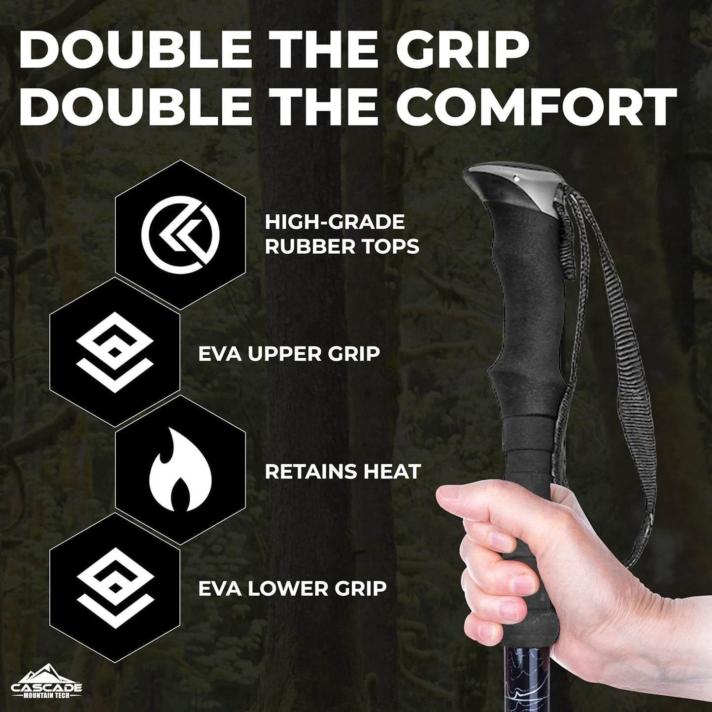 Cascade Mountain Tech Lightweight Aircraft-Grade Aluminum Trekking Poles with Extended Down Grip Plus Tip Kit