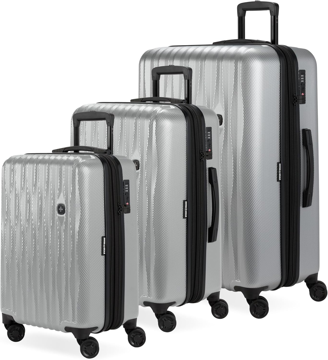 SwissGear 7272 Energie Hardside Expandable Luggage with Spinner Wheels, Silver, 3-Piece Set (19/24/27)