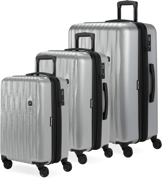 SwissGear 7272 Energie Hardside Expandable Luggage with Spinner Wheels, Silver, 3-Piece Set (19/24/27)