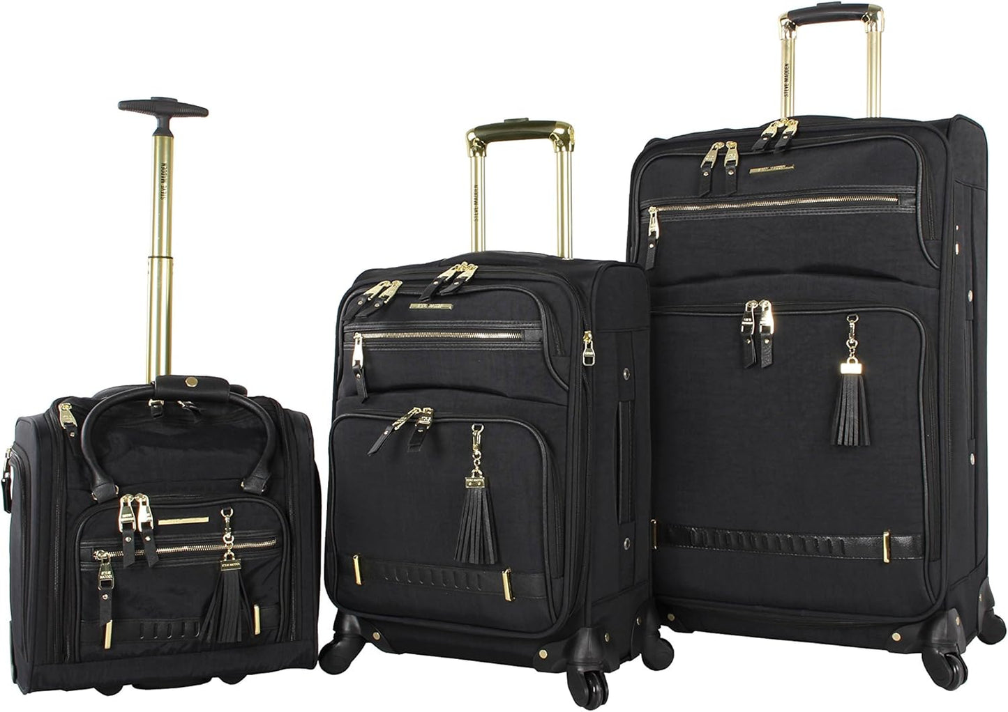 Steve Madden Designer Luggage Collection - 3 Piece Softside Expandable Lightweight Spinner Suitcase Set - Travel Set Includes an Under Seat Bag, 20-Inch Carry on and 28-Inch Checked Suitcase,
