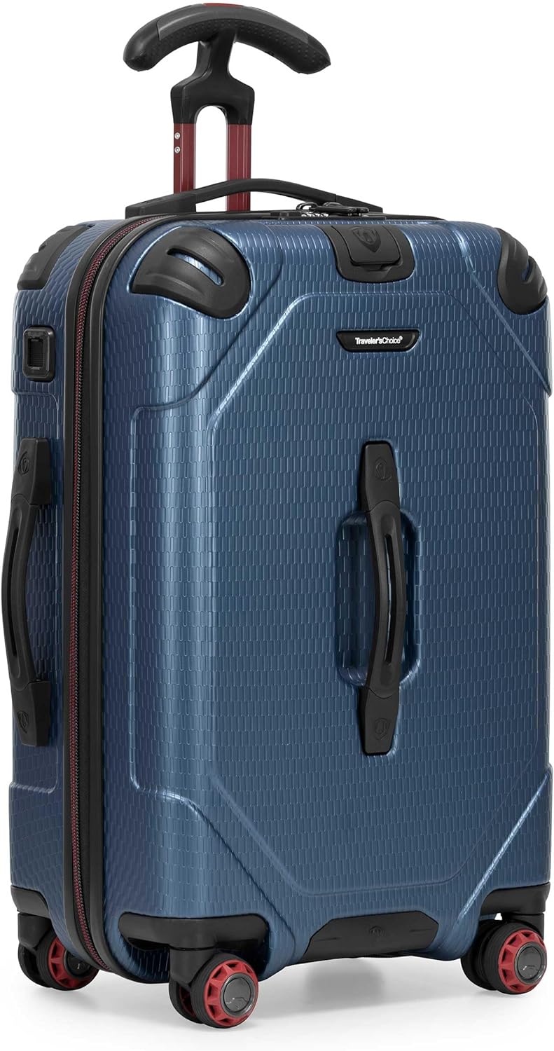 Traveler's Choice Maxporter II 22" Hardside Polycarbonate Spinner Carry-On Luggage, USB Port, TSA Lock, Navy