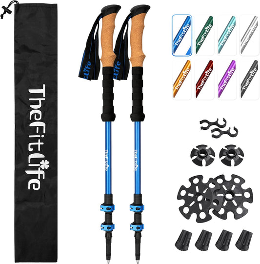 TheFitLife Trekking Poles - Lightweight 7075 Aluminum Hiking Sticks with Cork Grips, Adjustable Telescopic Design, Metal Flip Lock for Men & Women - Perfect for Hiking, Walking, Camping & Backpacking