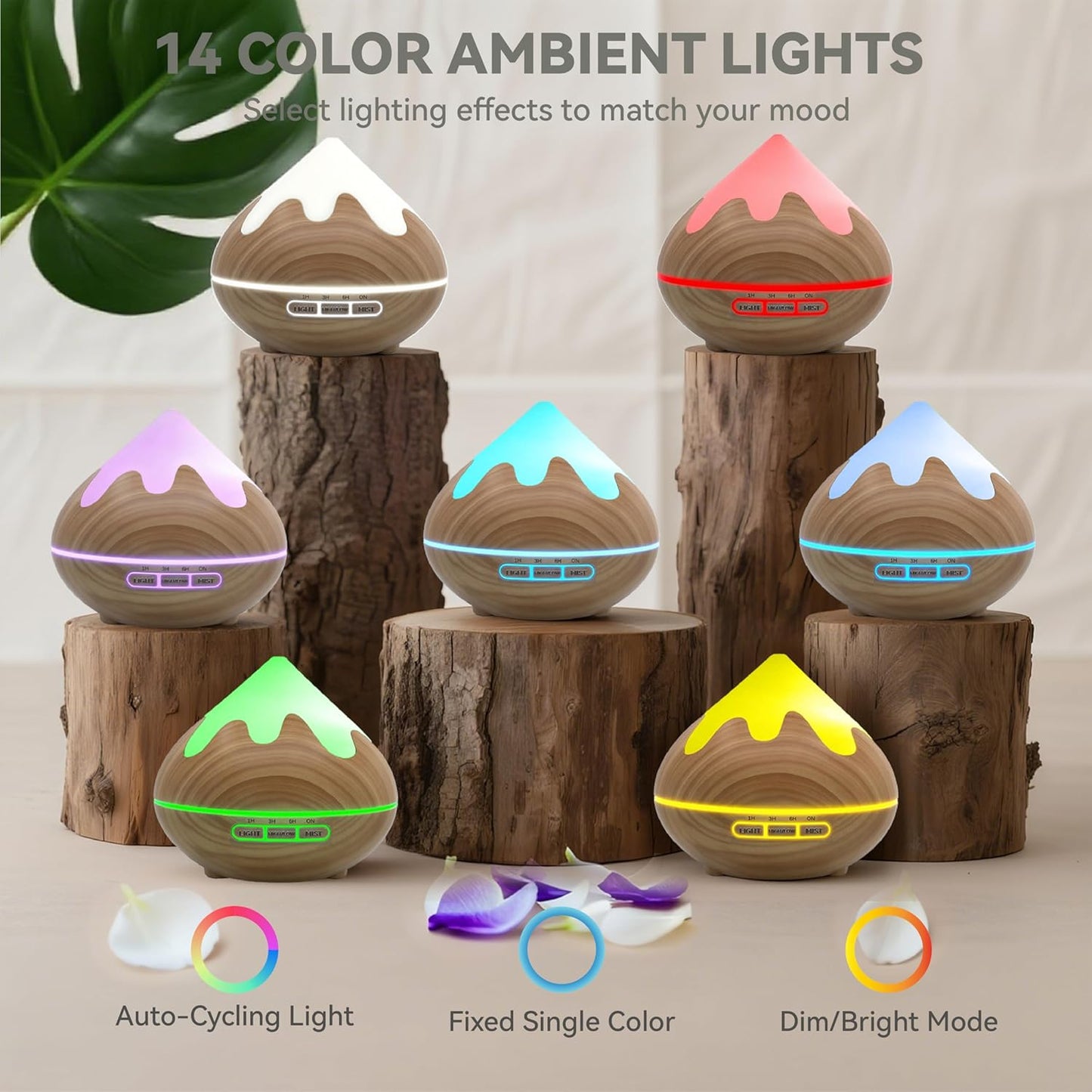 Essential Oil Diffuser for Home 500ML, Ultrasonic Large Diffuser Oil Machine with Remote Control, Aromatherapy Diffusers for Home Office Room, Aroma Diffuser with 14 Color LED & 2 Mist Mode, Brown