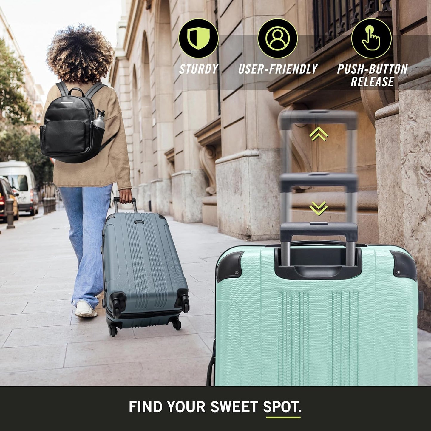 Kenneth Cole REACTION Out of Bounds Lightweight Hardshell 4-Wheel Spinner Luggage, Mint Blue, 20-Inch Carry On